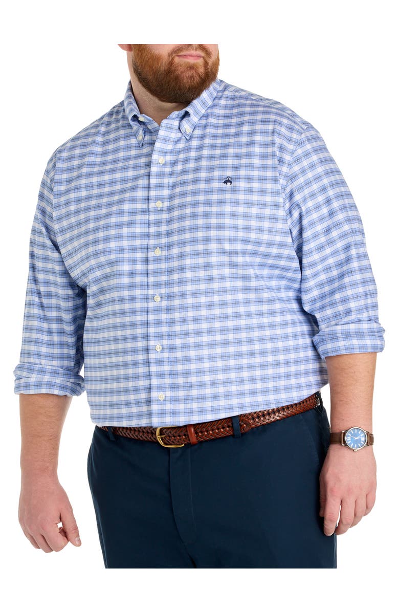 Brooks Brothers Big & Tall Non-Iron Check Sport Shirt V2, Main, color, Blue Gray White