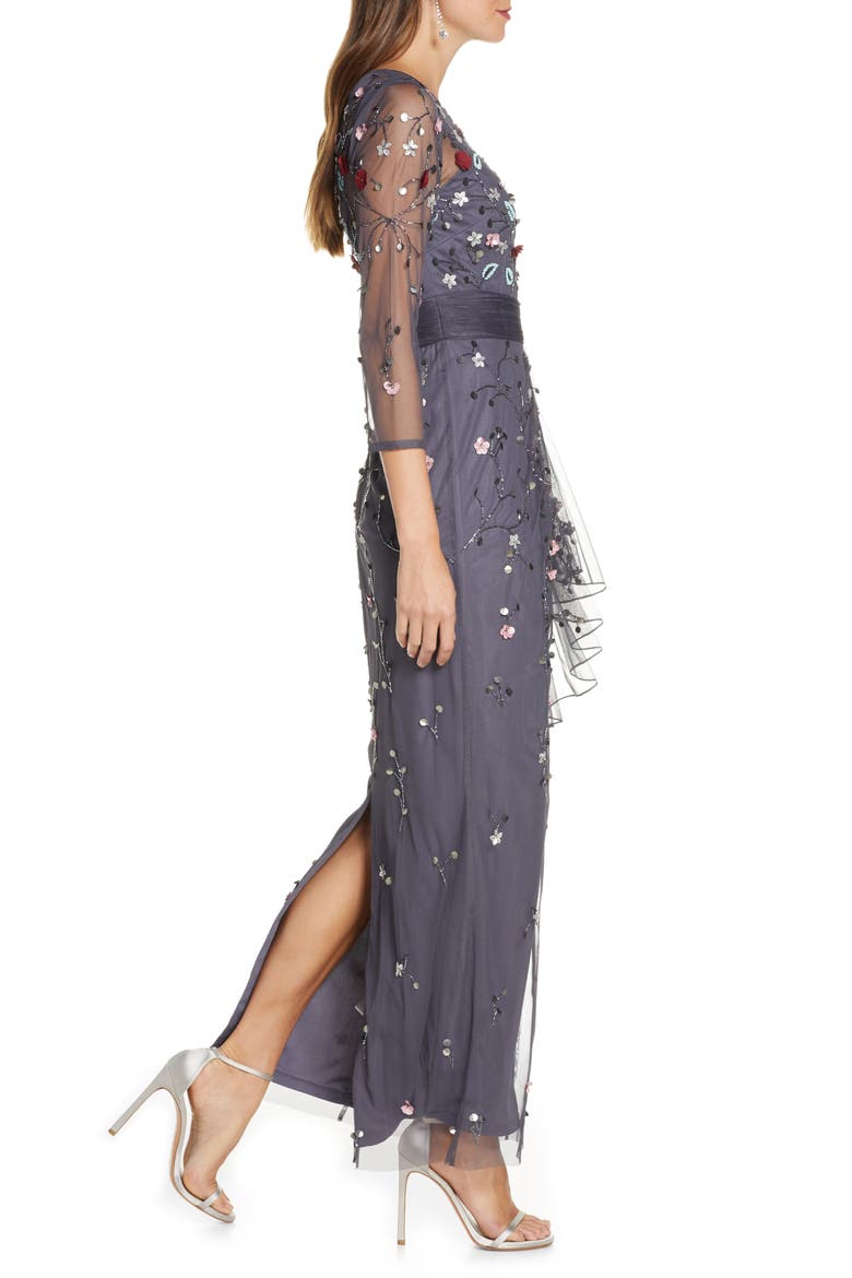 Floral 3D Embellished Gown, Alternate, color, CHARCOAL MULTI