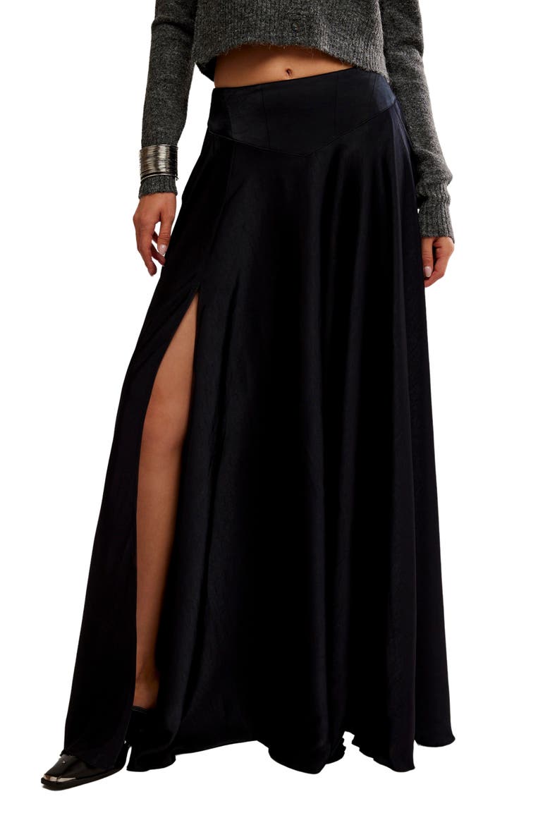 Chilco Side Slit Satin Maxi Skirt, Main, color, BLACK