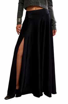 Free People Chilco Side Slit Satin Maxi Skirt