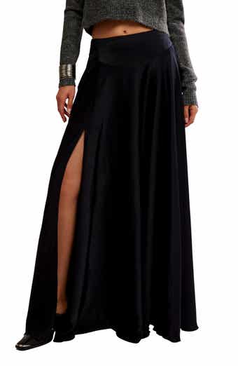 Free People Chilco Side Slit Satin Maxi Skirt