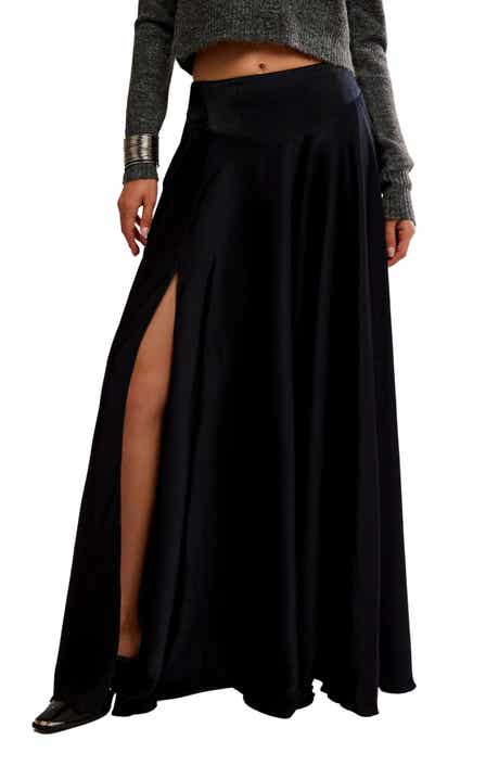 Free People Chilco Side Slit Satin Maxi Skirt