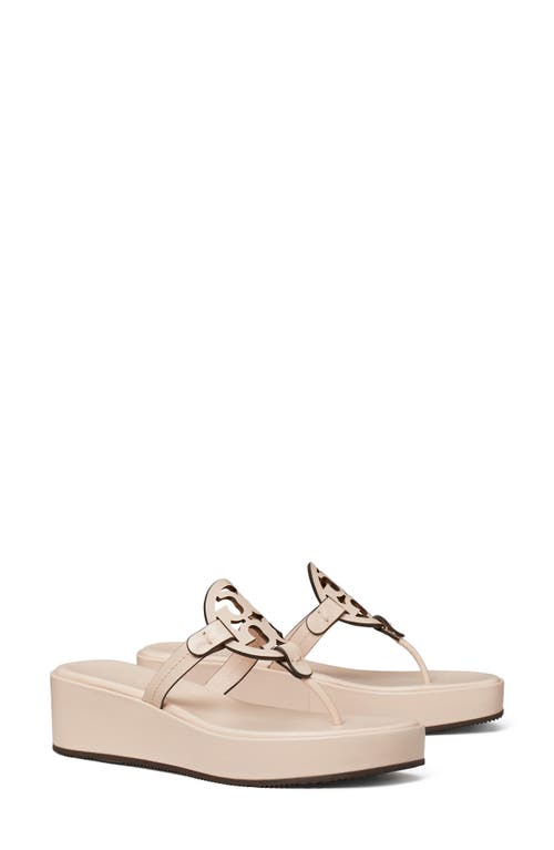 Tory Burch Miller Leather Logo Wedge Thong Sandals In Soft Pink