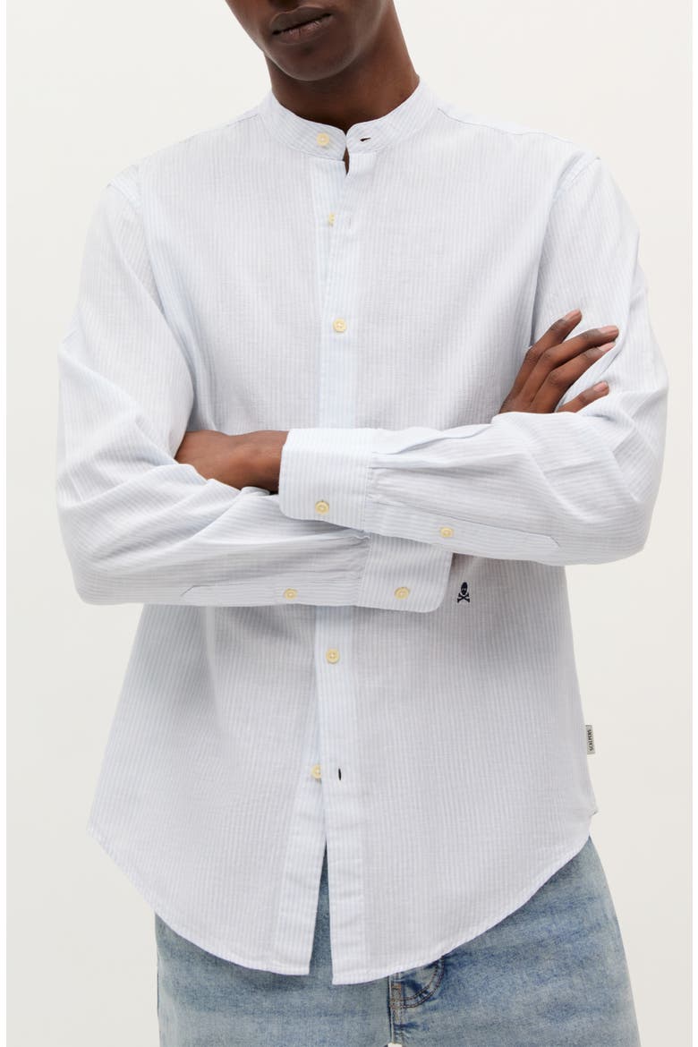 Striped Linen Mao Shirt, Main, color, Skyblue Stripes