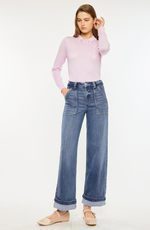 Kancan Astra High Rise Wide Leg Jeans In Medium Wash