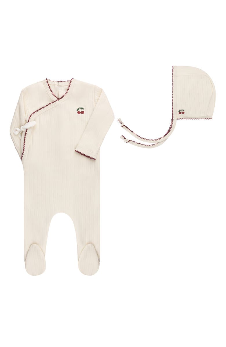 Ely's & Co. Aurora Classics Embroidered Cherry Collection - Footie + Bonnet, Main, color, Ivory/Red