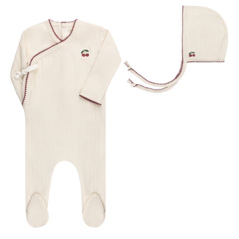 Aurora Classics Embroidered Cherry Collection - Footie + Bonnet
