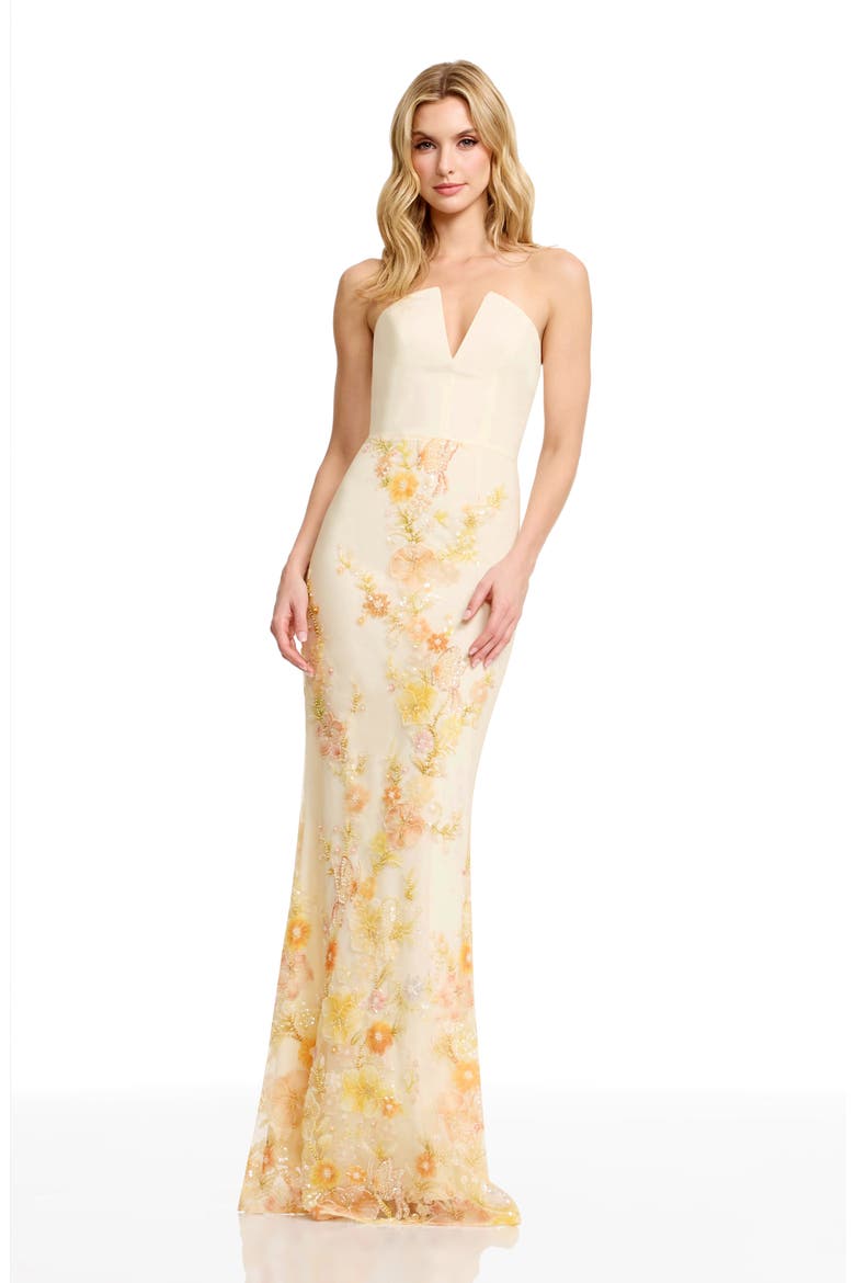 Fernanda Bead Embellished Floral Strapless Gown, Alternate, color, IVORY MULTI