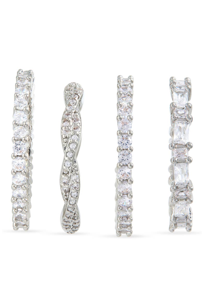 Set of Four Eternity CZ Rings, Alternate, color, CLEAR- SILVER