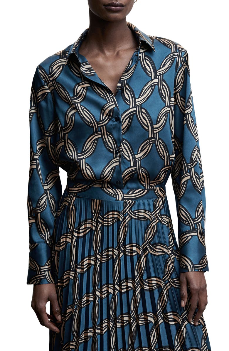 MANGO Print Satin Blouse, Main, color, 
