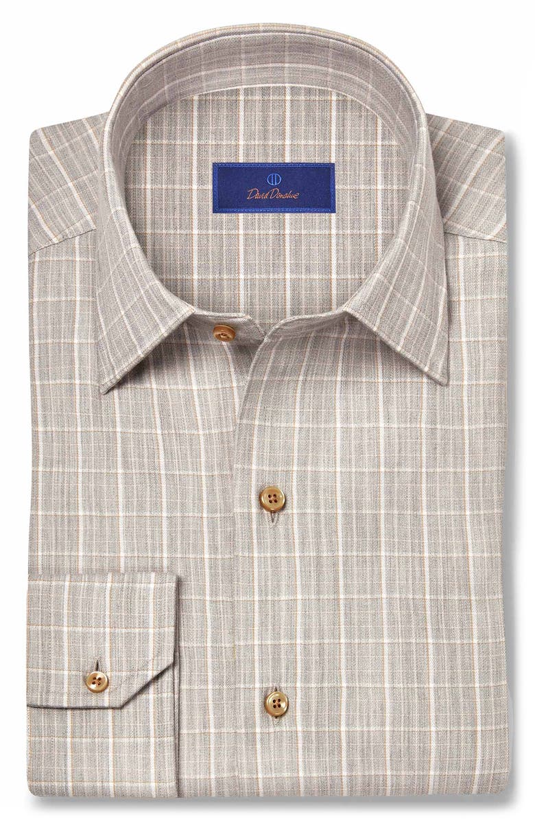 David Donahue Cotton & Cashmere Herringbone Check Sport Shirt, Main, color, Pearl