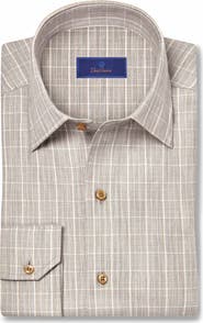 David Donahue Cotton & Cashmere Herringbone Check Sport Shirt