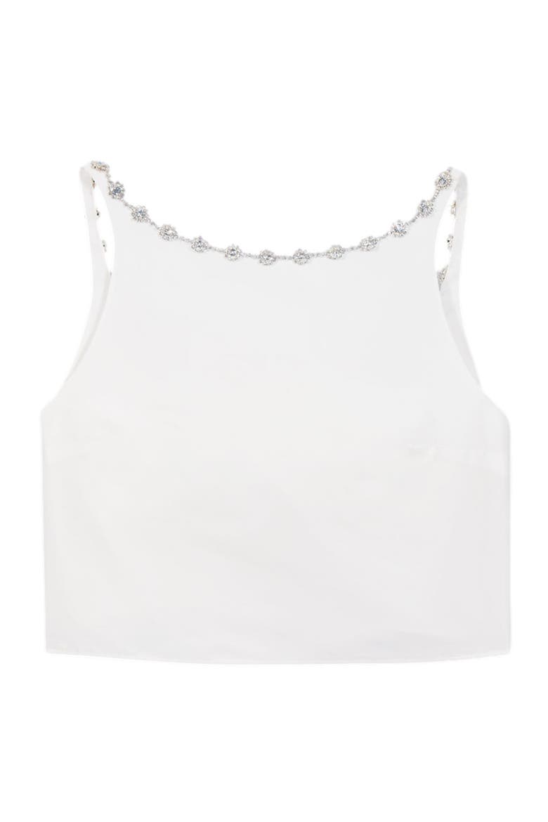 Jewelled collar taffeta crop top, Alternate, color, White