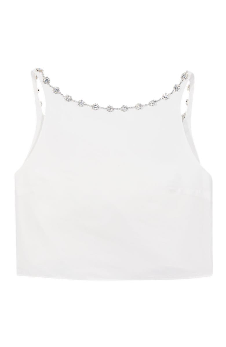 maje Jewelled collar taffeta crop top, Alternate, color, White