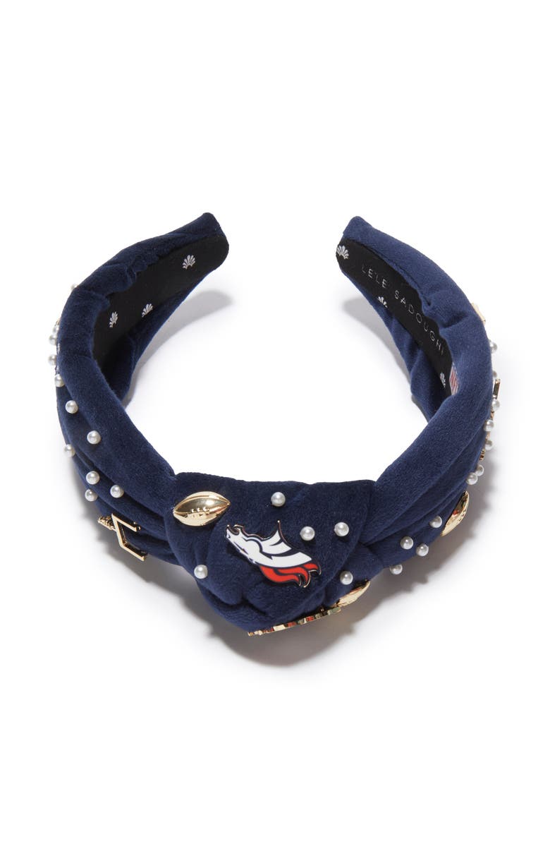 Lele Sadoughi Denver Broncos Embellished Knotted Headband, Alternate, color, Navy 400