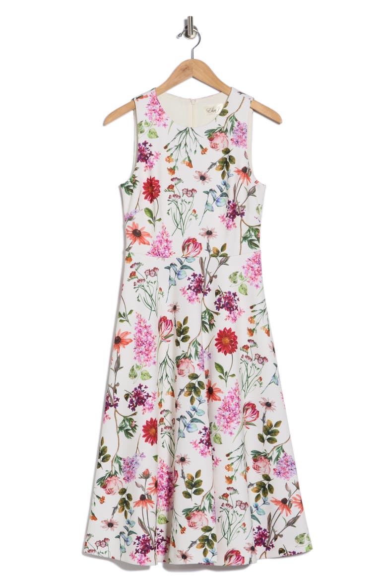 Floral Sleeveless Fit & Flare Midi Dress, Alternate, color, IVORY MULTI