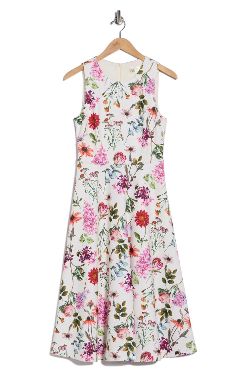 Eliza J Floral Sleeveless Fit & Flare Midi Dress, Alternate, color, Ivory Mult