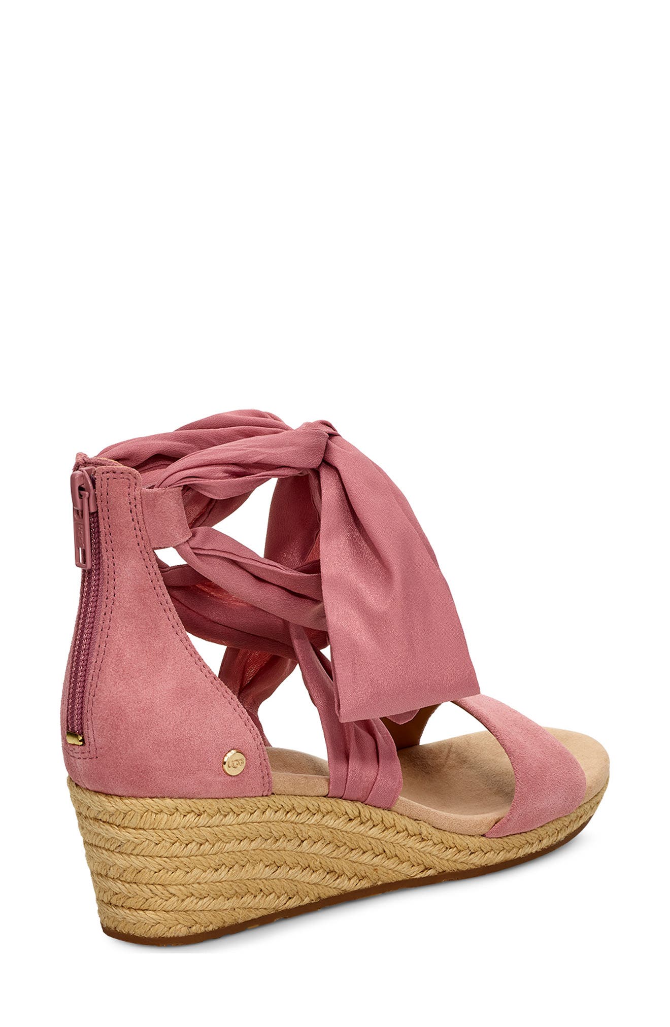 Trina Ribbon Tie Wedge Sandal, Alternate, color, PINK DAWN SUEDE