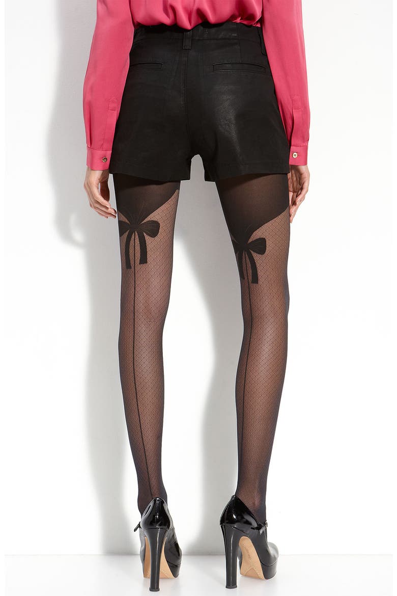 'Secret Bow' Pantyhose, Main, color, BLACK
