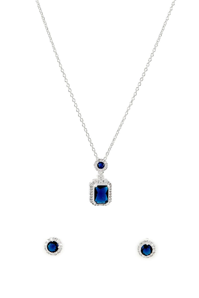 Square Cubic Zirconia Pendant Necklace & Stud Earrings Set, Alternate, color, METALLIC SILVER