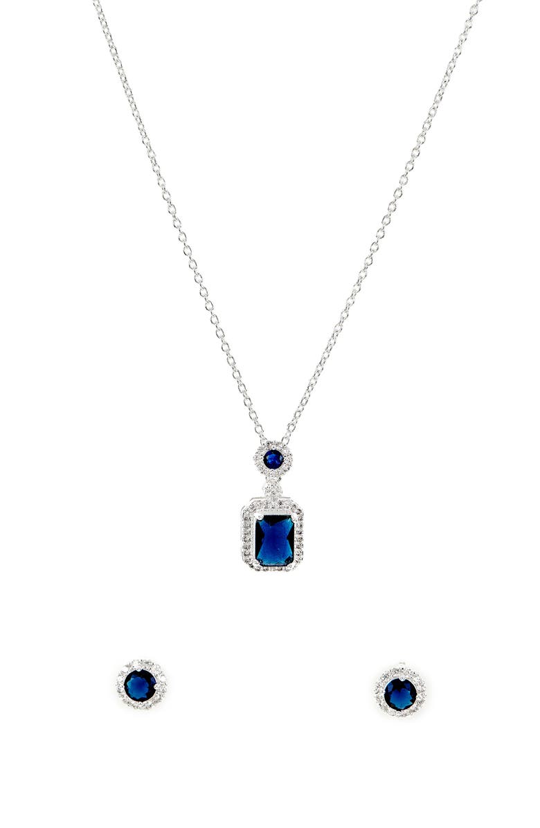 Danecraft Square Cubic Zirconia Pendant Necklace & Stud Earrings Set, Alternate, color, Metallic Silver