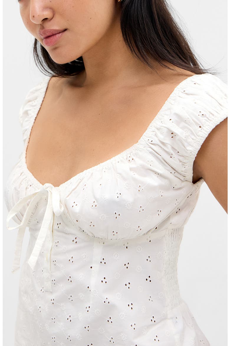 Hallie Embroidered Eyelet Cap Sleeve Cotton Top, Alternate, color, WHITE