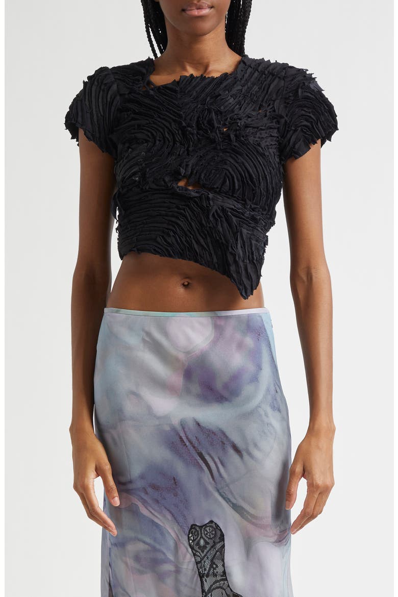 Chirp Asymmetric Crop Top, Main, color, BLACK