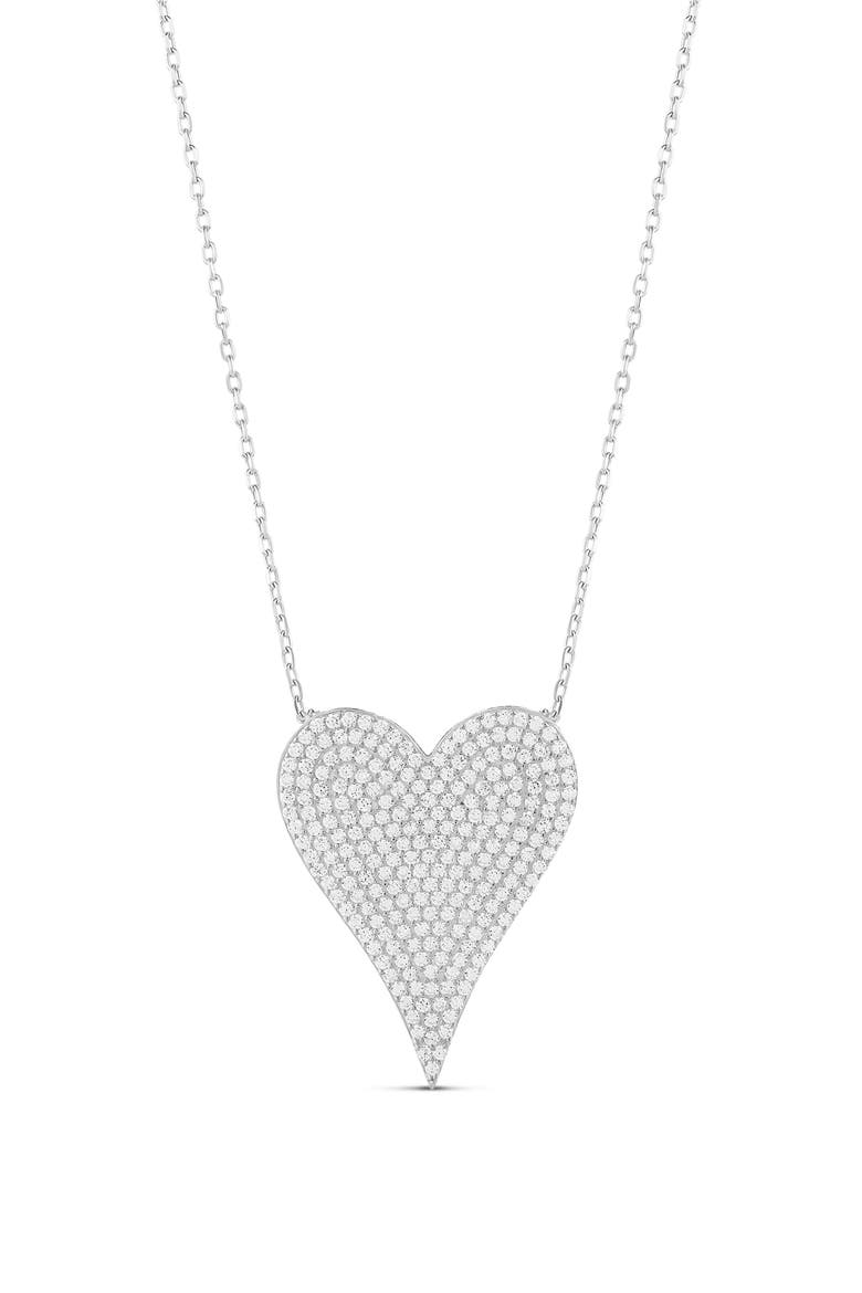 Pavé Heart Pendant Necklace, Main, color, SILVER