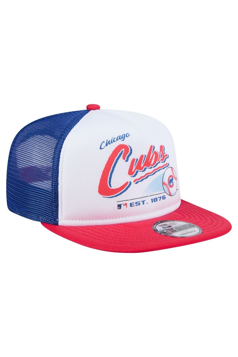 Men's New Era White/Red Chicago Cubs Retro Script Trucker 9FIFTY Snapback Hat, Alternate, color, White