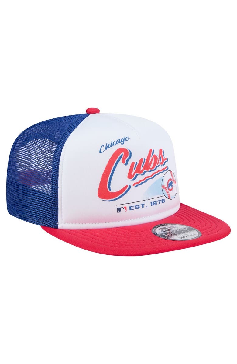 New Era Men's New Era White/Red Chicago Cubs Retro Script Trucker 9FIFTY Snapback Hat, Alternate, color, White