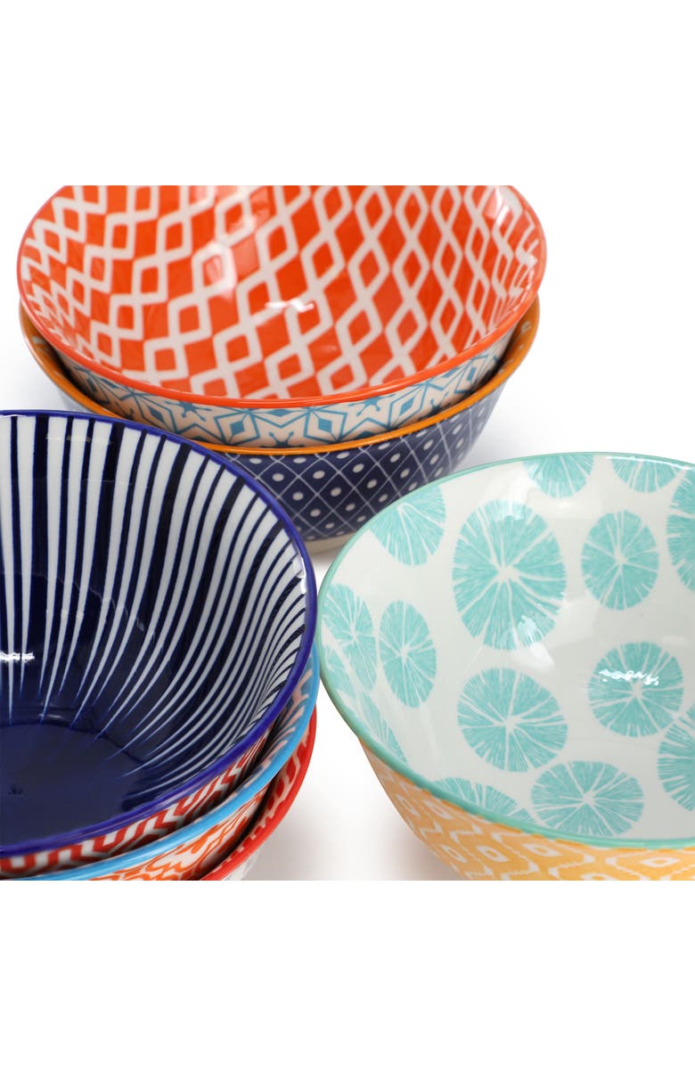 Elama Roxey 6 Piece Assorted Design 20oz Porcelain Footed Bowl Set color, Alternate, color, Multi