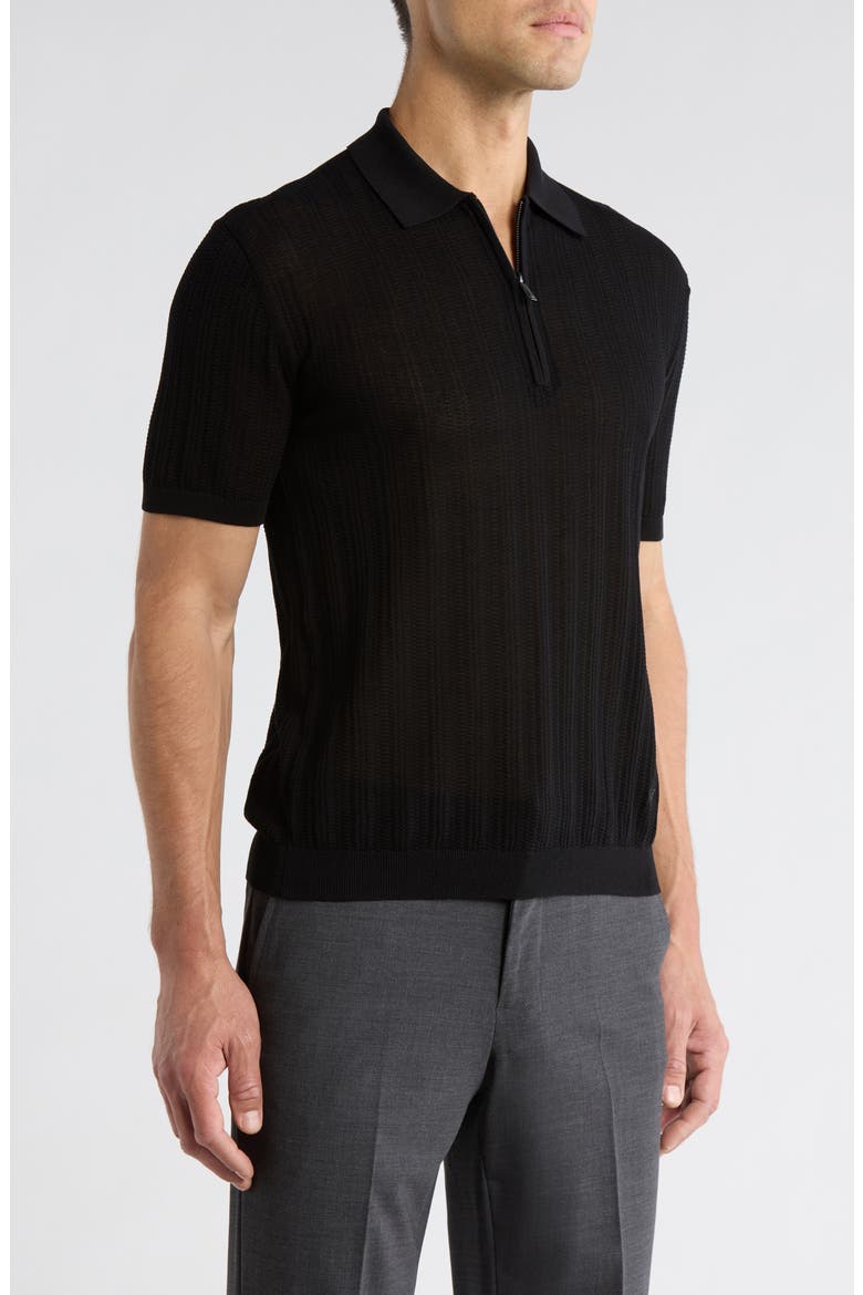 Textured Quarter Zip Polo, Alternate, color, SOLID BLACK
