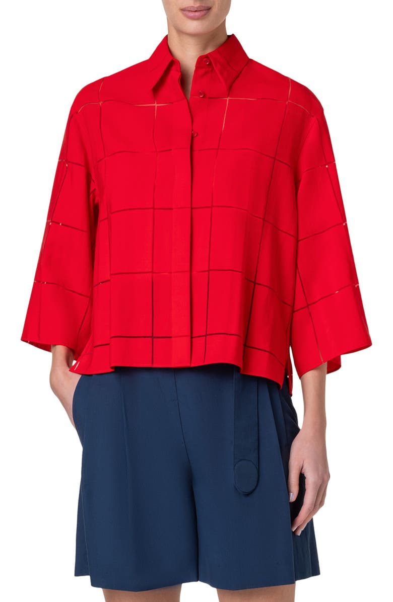 Akris punto Windowpane Check Boxy Button-Up Shirt, Main, color, 