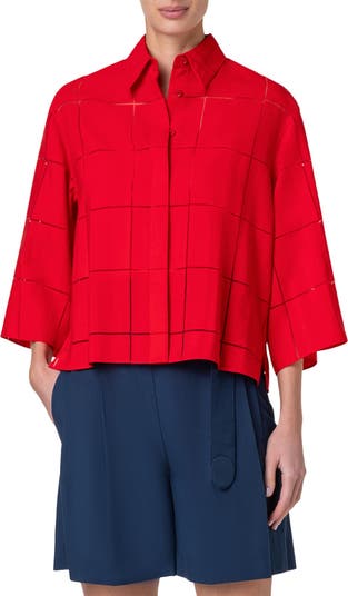 Akris punto Windowpane Check Boxy Button-Up Shirt | Nordstrom