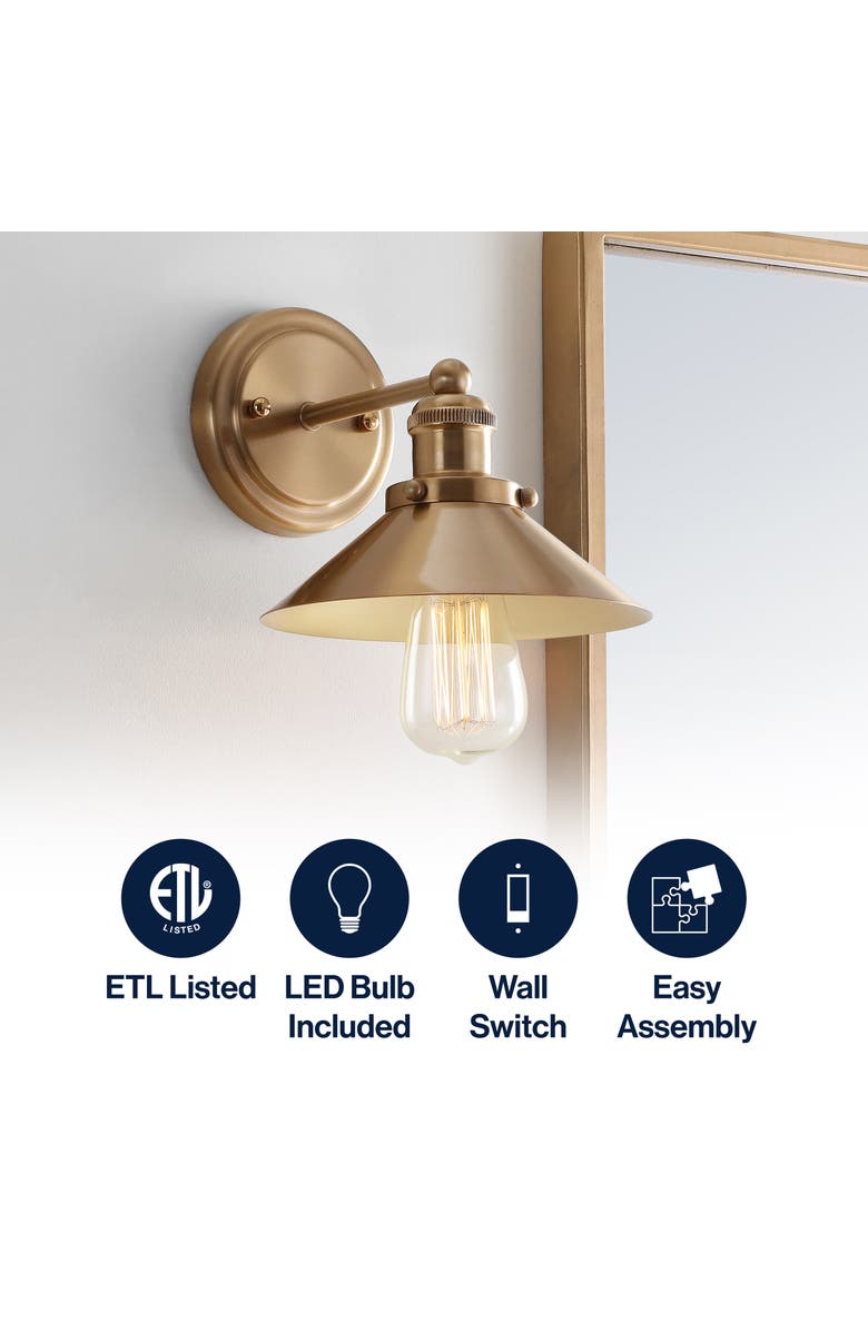 JONATHAN Y July Metal Shade Sconce, Alternate, color, Brass Gold