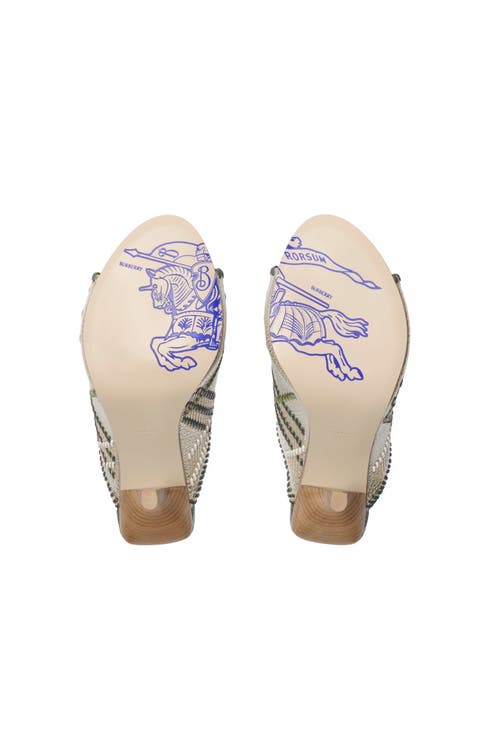 Burberry Check Leather Cabana Mules In Cotton