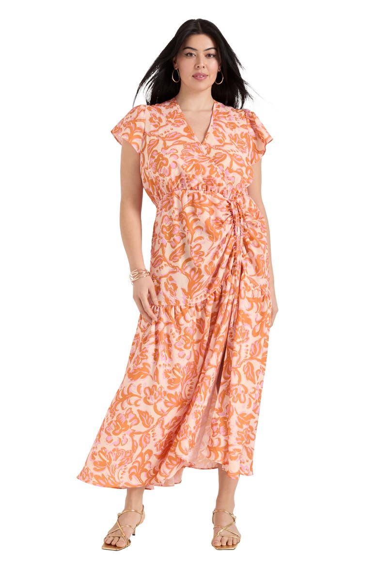 Faux Wrap Maxi Dress, Main, color, BOUQUET ORANGE
