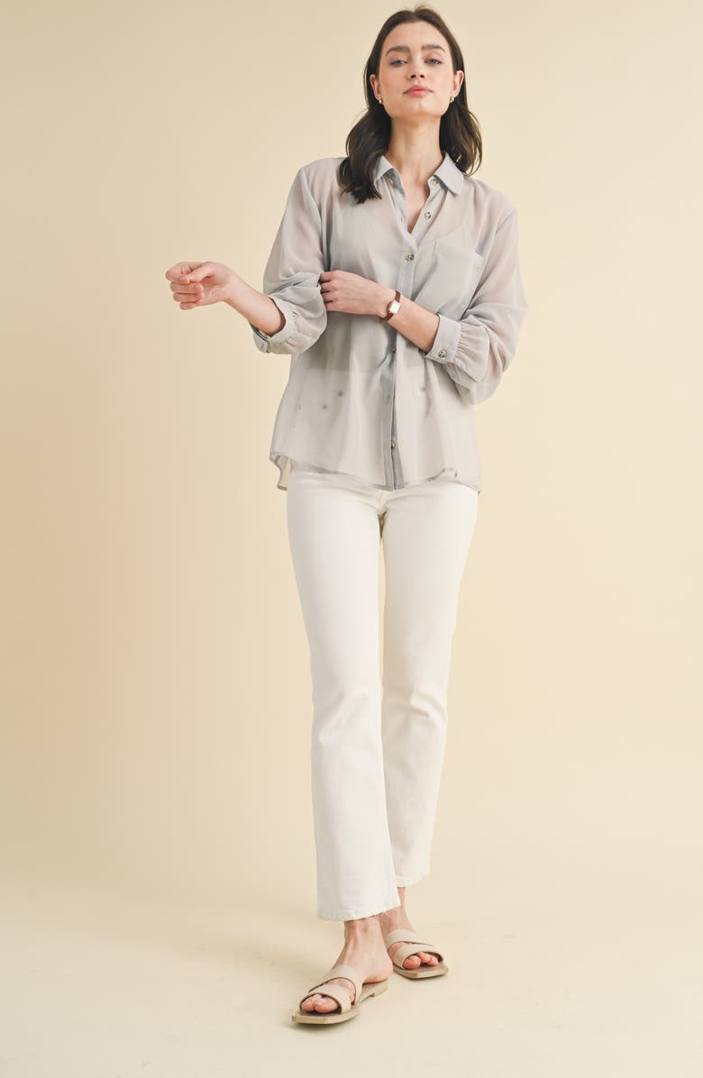 WISHLIST Chiffon Button Front Shirt with Cami, Alternate, color, Grey