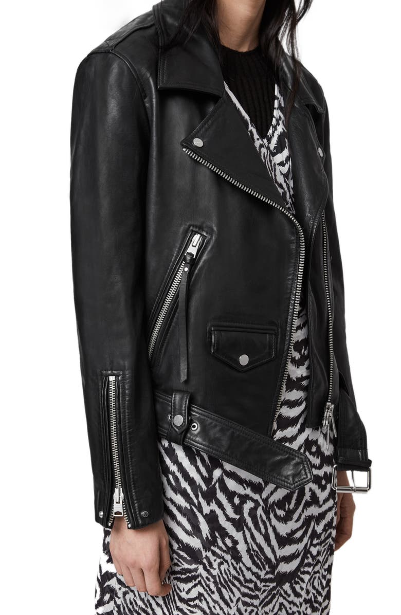 AllSaints Luna Lambskin Leather Biker Jacket, Alternate, color,
