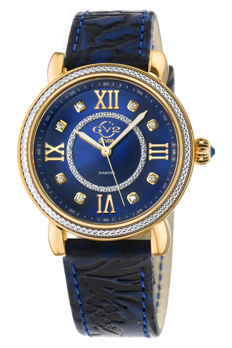 Women's Marsala Diamond Dial Leather Strap Watch, 37mm, Main, color, BLUE
