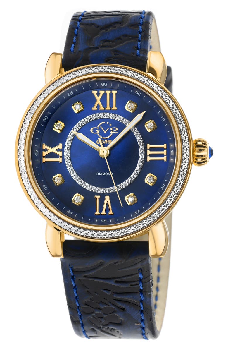 GV2 Women's Marsala Diamond Dial Leather Strap Watch, 37mm, Main, color, Blue