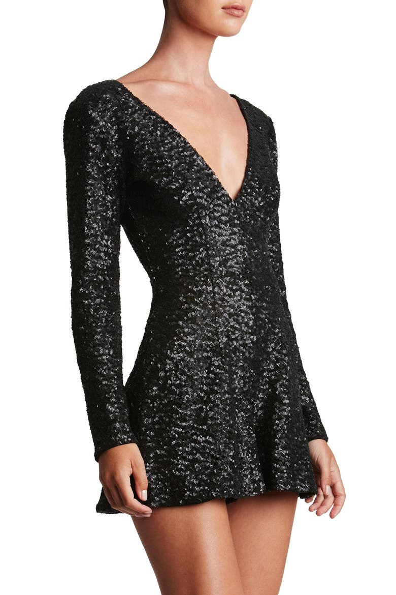 Bianca Sequin Romper, Alternate, color, MATTE BLACK