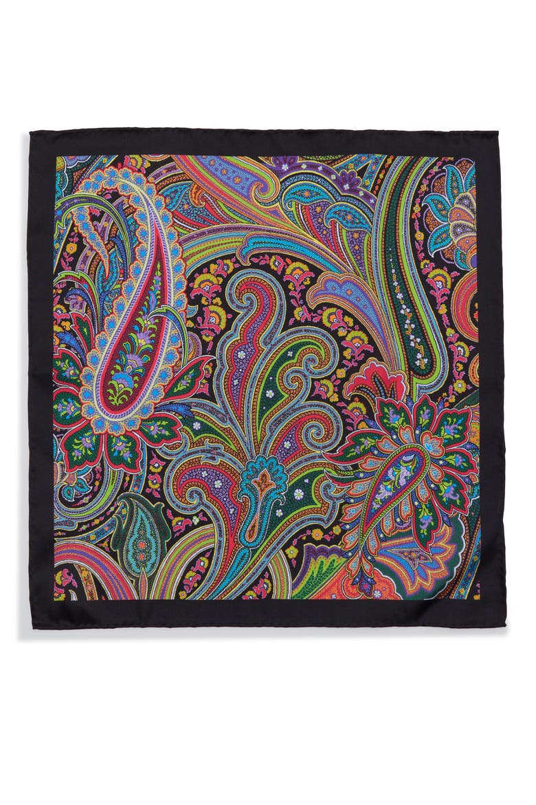 Paisley Silk Pocket Square, Alternate, color, BLACK