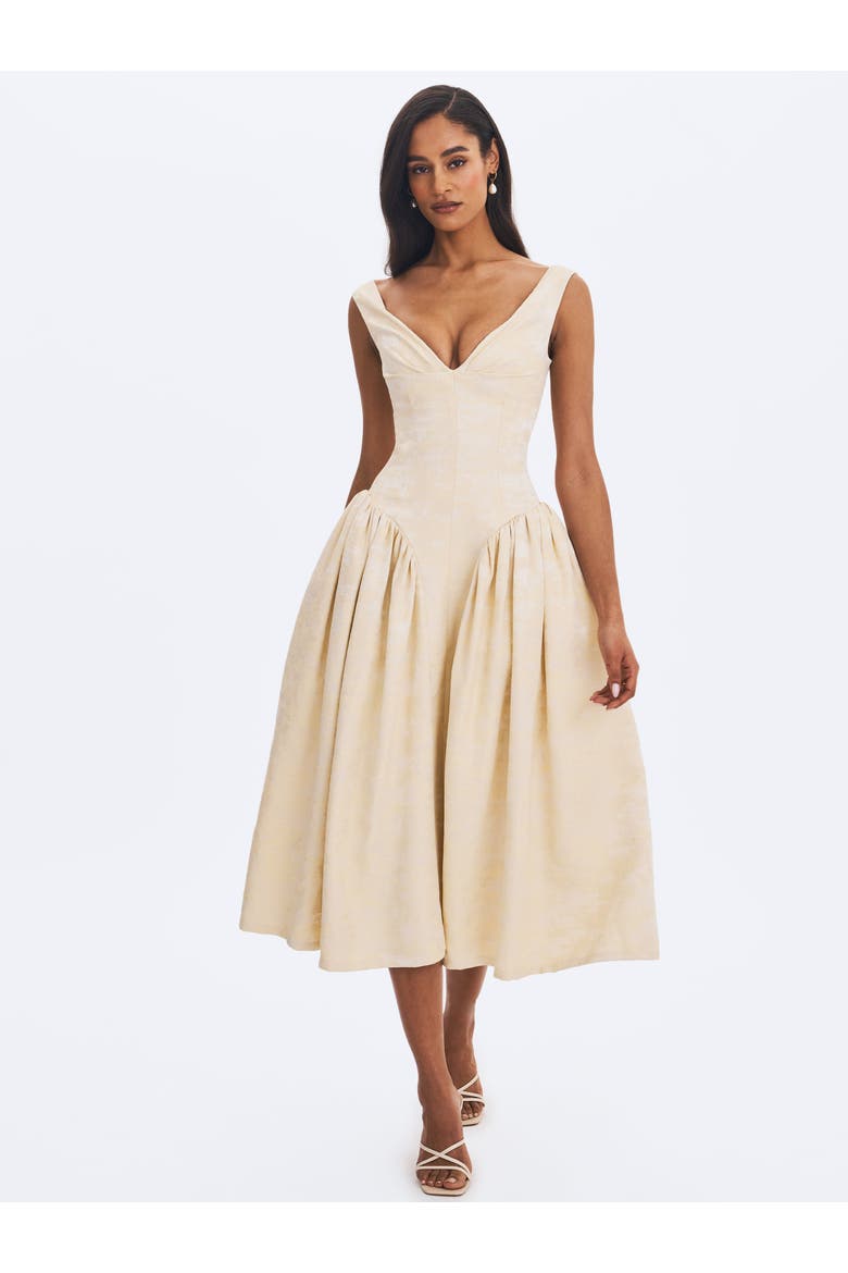 Chelsea Ruched Bust Sweetheart Midi Dress, Alternate, color, Ivory