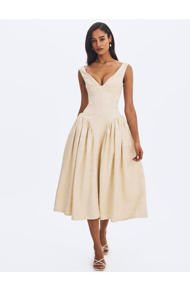 Miss Circle Chelsea Ruched Bust Sweetheart Midi Dress, Alternate, color, Ivory