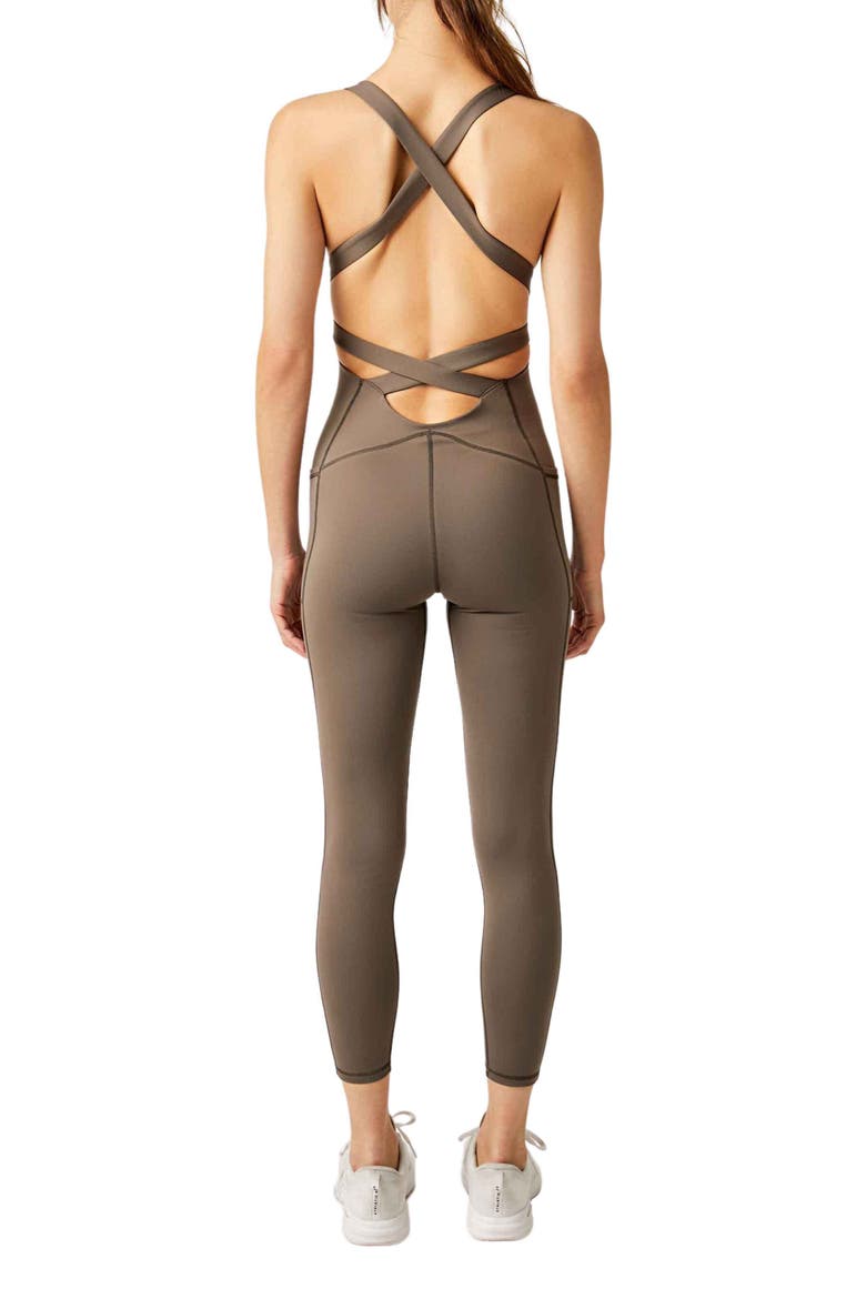 High Open Back Strappy Jumpsuit, Alternate, color, CHARCOAL BROWN