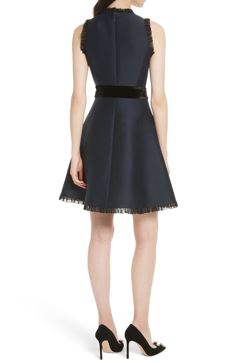 velvet bow fit & flare dress, Alternate, color, RICH NAVY