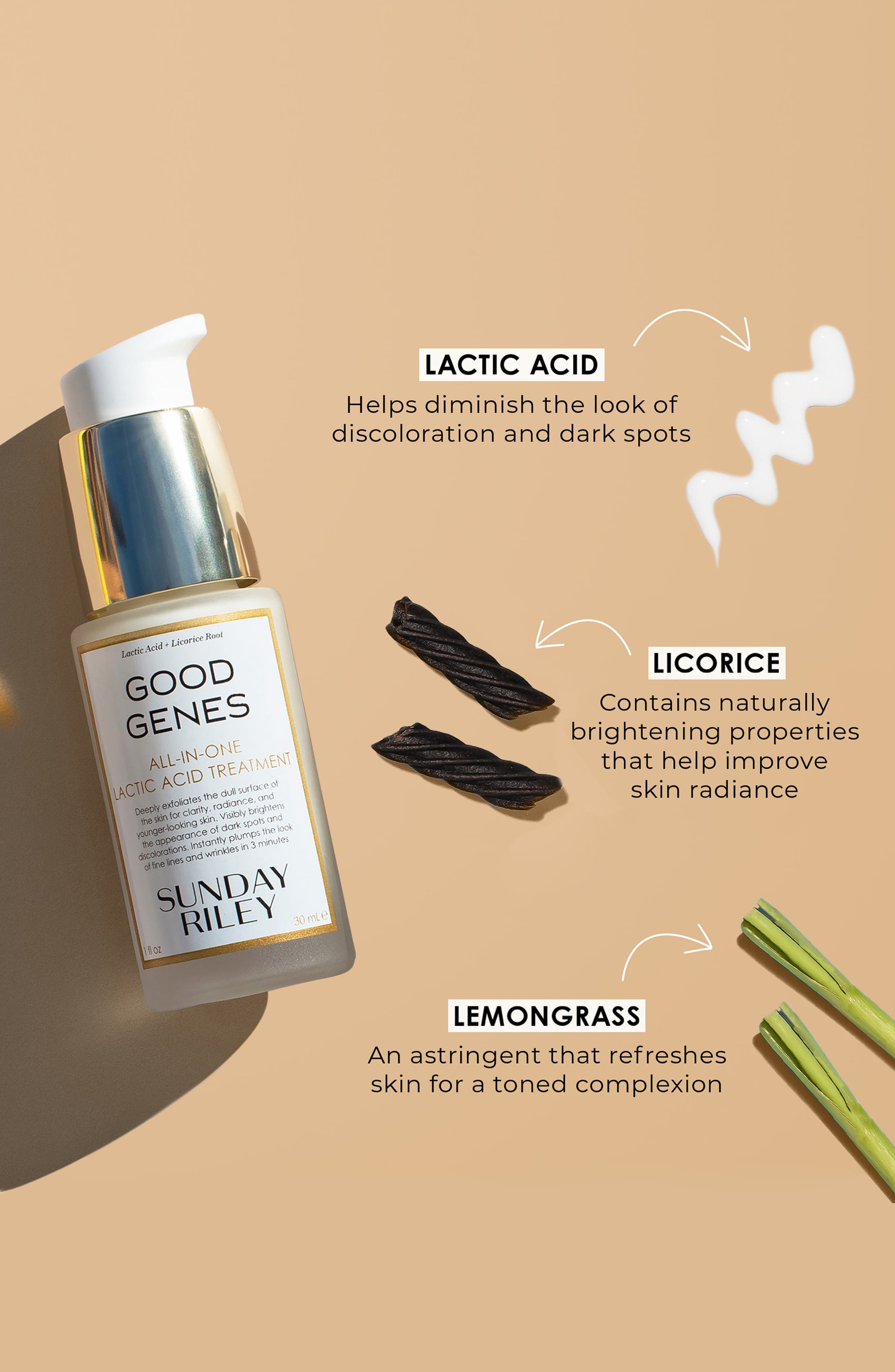 glutathion sunday natural Good Genes All-in-One Lactic Acid Exfoliating Face Treatment Serum Ghj Cu Peptide Dose