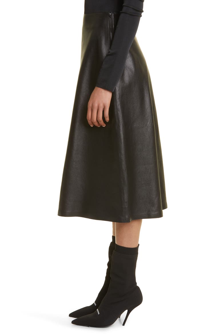 A-Line Lambskin Leather Skirt, Alternate, color, BLACK