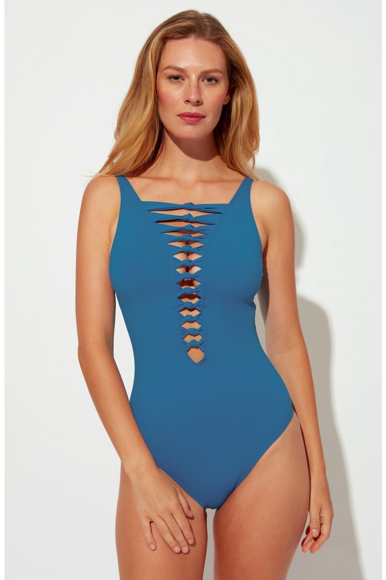 Knotted Detail One-Piece Swimsuit, Alternate, color, MIRAMAR BLEU